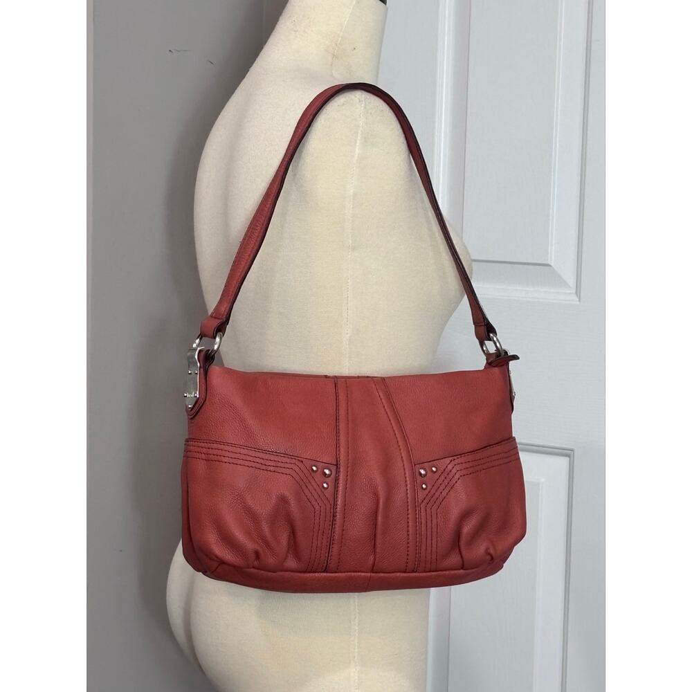Tignanello Orange Leather Shoulder Bag Y2K Style Purse Pocketbook